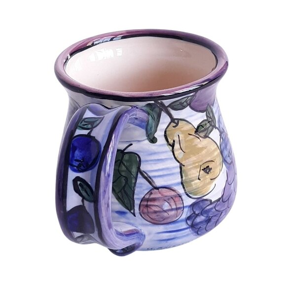 Handpainted Ceramic Fruit Design Coffee Mug With Purple Grapes Pears And Blueber - Picture 5 of 7
